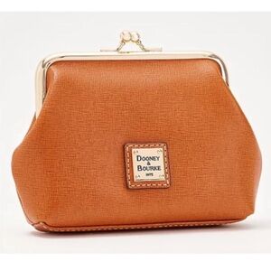 Dooney & Bourke Saffiano Leather Large Frame Kisslock Coin Purse-Natural Tan